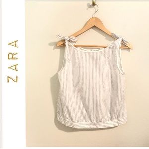 Zara bow tie, button back striped top